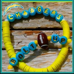 NFL Chargers colors / slogan -Bolt Up football bracelet set ( New Handmade )